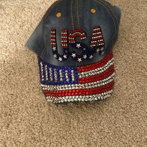 USA Flag Rhinestone Denim Cap
